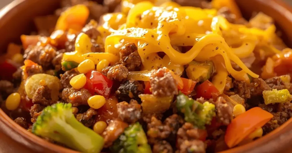 Cheesy beef veggie bowl