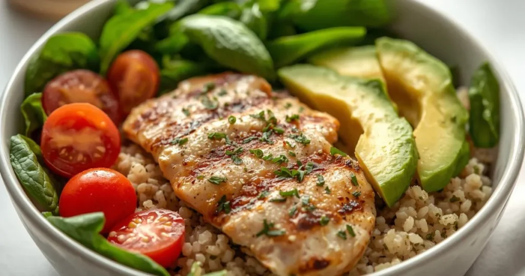 Lemon herb chicken and quinoa bowl