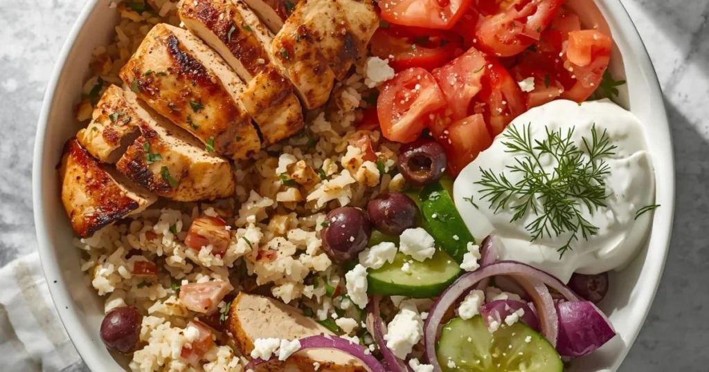 Greek chicken bowls with tzatziki