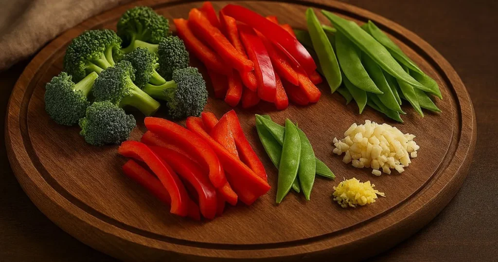 Prepping vegetables for chicken stir-fry