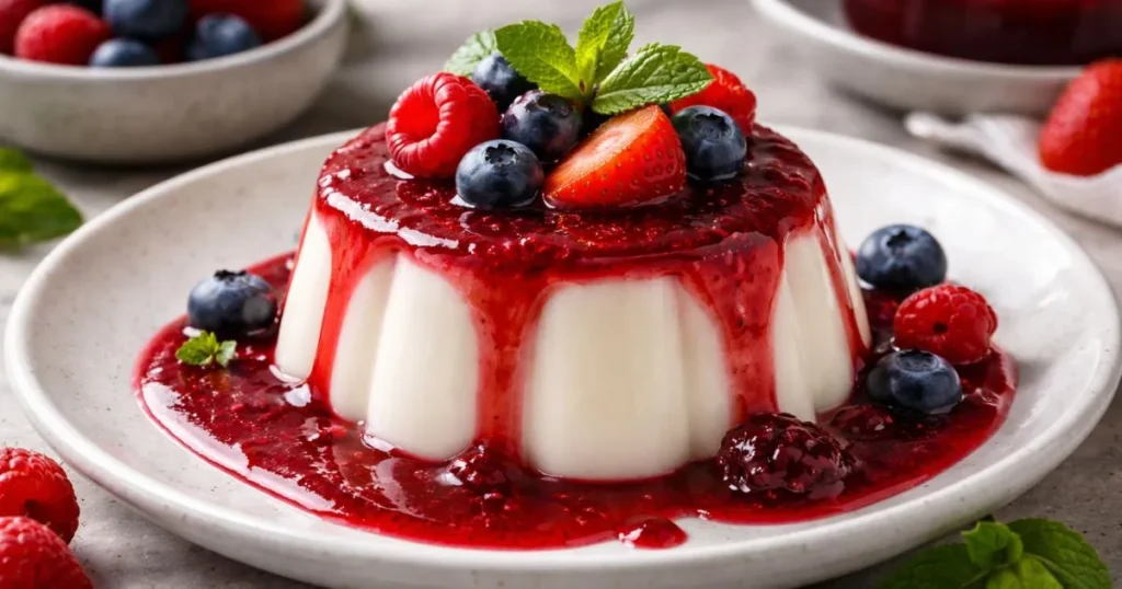 Coconut milk panna cotta with berry coulis