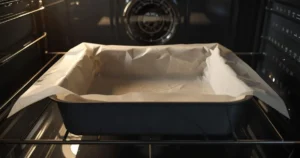 8x8 baking pan lined with parchment paper for paleo brownies