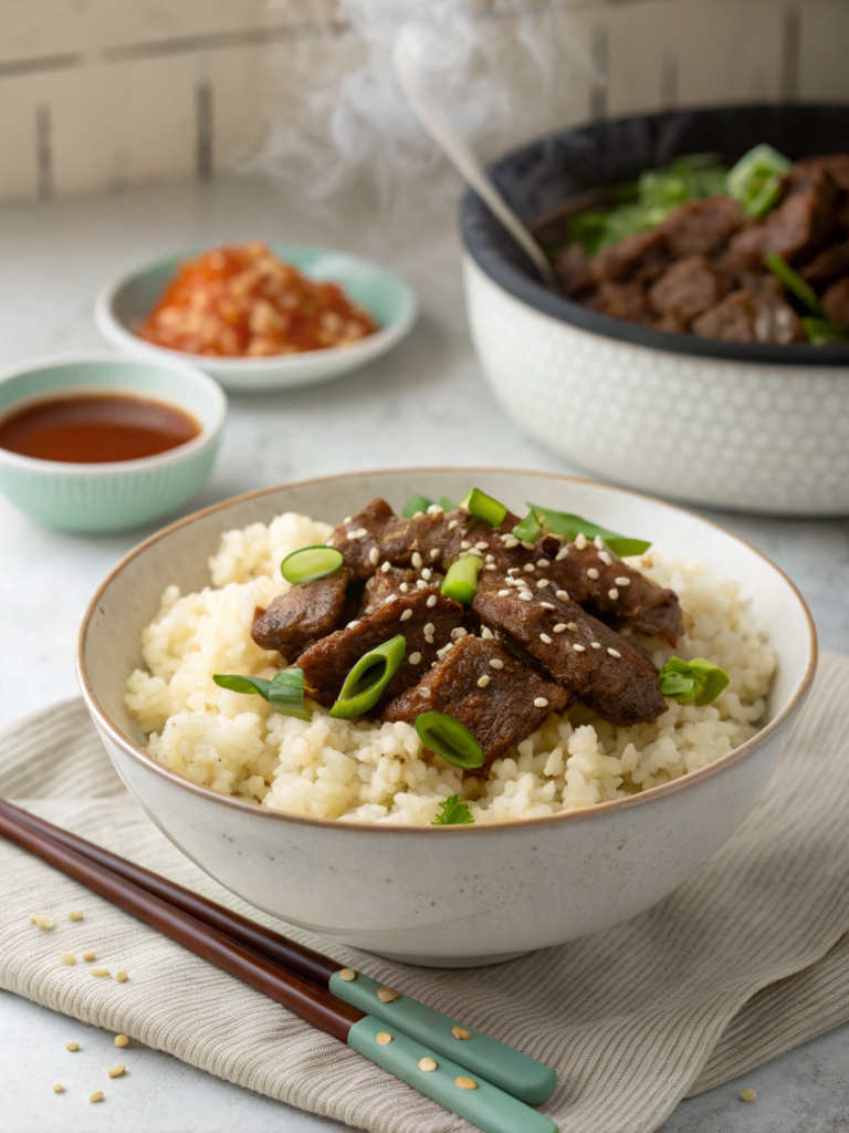 Korean beef bowl with cauliflower rice