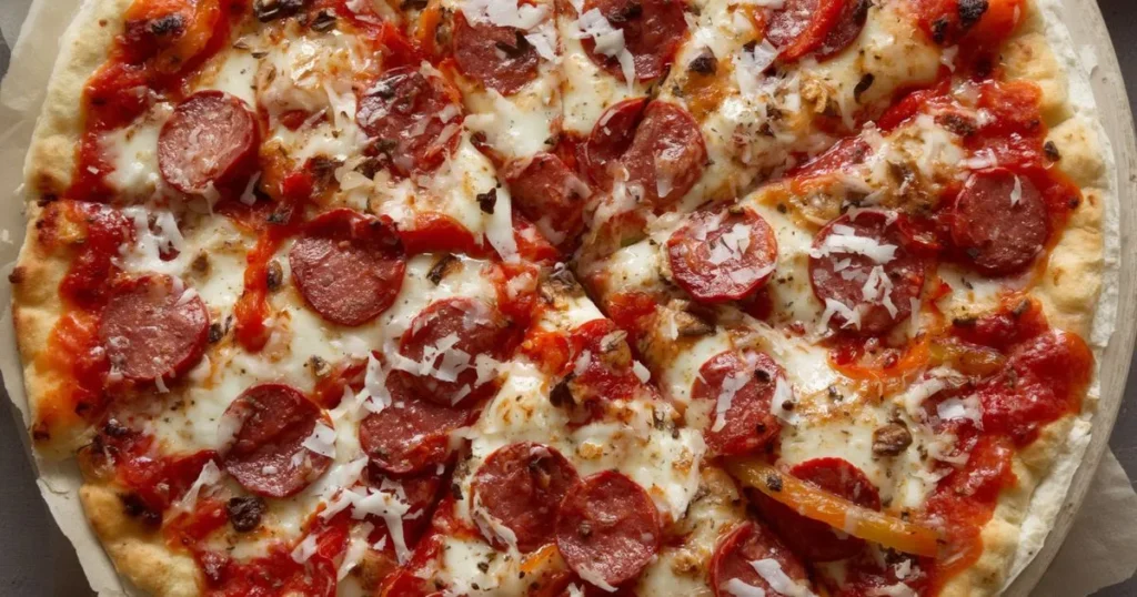 Pepperoni and roasted red pepper cottage cheese pizza