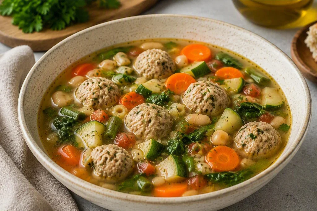 Turkey meatball and vegetable soup made in a crockpot