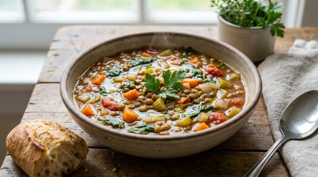 Vegetarian lentil and vegetable soup from the crockpot